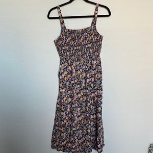 Old Navy Rouched Navy Blue Floral Midi Dress